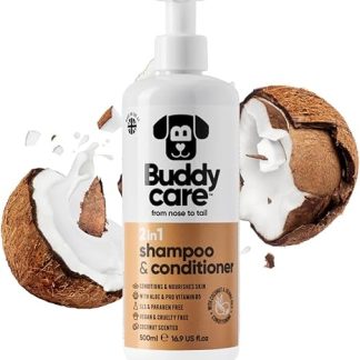 Buddycare 2-in-1 Dog Shampoo and Conditioner (500 ml) - Practical Dog Shampoo Long Hair and Puppy Shampoo with Aloe Vera and Pro-Vitamin B5 Replenishing Shampoo for All Dog Breeds