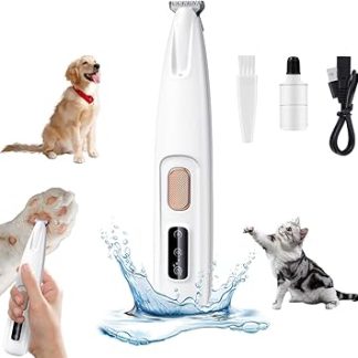 vsshe Paw Trimmer for Dogs, Dog Clipper, Quiet, Waterproof Professional Dog Trimmer with LED Light, Rechargeable Portable for Dogs, Cats, Paws, Eyes, Ears, Face, Body