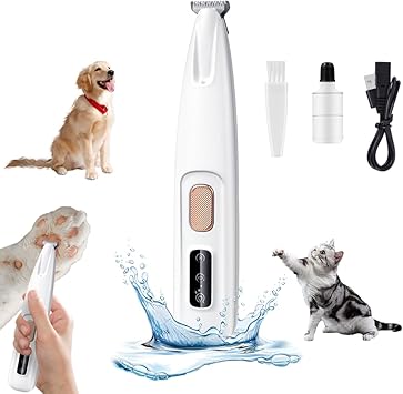 vsshe Paw Trimmer for Dogs, Dog Clipper, Quiet, Waterproof Professional Dog Trimmer with LED Light, Rechargeable Portable for Dogs, Cats, Paws, Eyes, Ears, Face, Body