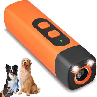 DAILIENFUS Ultrasonic Dog Repellent Anti Bell Device, Rechargeable with LED Torch, 3 Frequency Levels for Instant Effect Against Barking, for Small and Large Dogs, Indoor and Outdoor Use