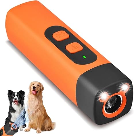 DAILIENFUS Ultrasonic Dog Repellent Anti Bell Device, Rechargeable with LED Torch, 3 Frequency Levels for Instant Effect Against Barking, for Small and Large Dogs, Indoor and Outdoor Use
