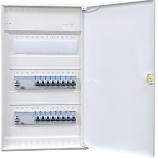Hager Surface-Mounted Distributor 3 Rows VA36CN Ready for Connection Wired with Terminal Block 2x FI 4-Pin + 16x LS B16A