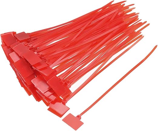 sourcing map 50 Pcs 6 Cable Ties Label Self Locking Nylon Red