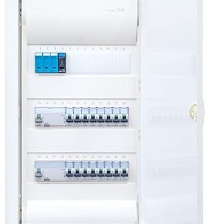 Hager VH36NC Cavity Wall Distributor 3 Rows with Surge Protection Ready for Connection Wired with Terminal Block 2x FI 4-Pin + 16x LS B16A