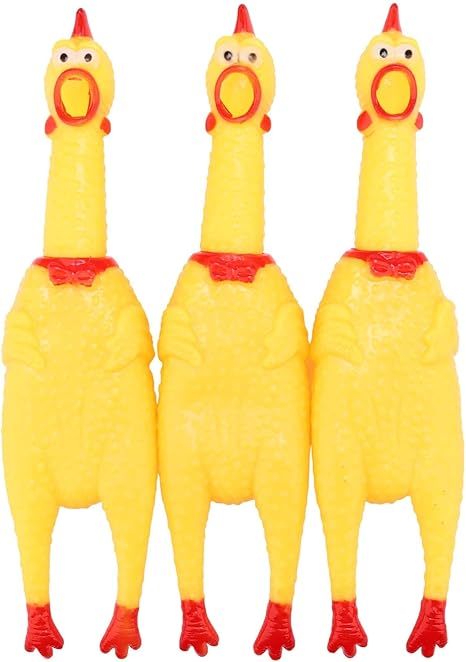 Legend Sandy Screaming Chicken,Yellow Rubber Squaking Chicken Toy Novelty and Durable Rubber Chicken Dogs,Rubber Chickens Value 3 Pack