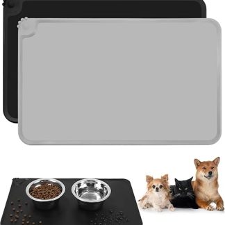 Set of 2 Bowl Mat for Dogs, Cats, Waterproof and Non-Slip Silicone Feeding Mat, Feeding Mat, Non-Slip Pet Feeding Mat, Placemats per Animali (Black and Grey, 48 x 30 cm)