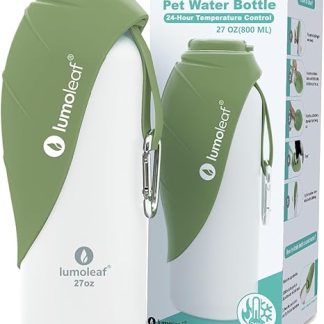 LumoLeaf Insulated Stainless Steel Dog Water Bottle 800ml - Keeps Water Cool or Warm for Hours Durable & Portable for Travel, Wide Mouth for Easy Filling & Cleaning (Green, 800ml)