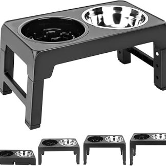Raised Dog Bowls, Raised Dog Bowl with Slow Feeder Dog Bowl & Stainless Steel Bowl, Comfortable, Non-Slip & Portable Dog Bowls, Easy Adjustable to 4 Heights for Small, Medium Dogs, Cats