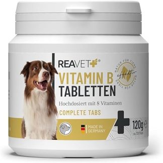 ReaVET Vitamin B Complex Dog 120 Tablets for up to 4 Months - Vitamin B High Dose for Dogs with Vitamin B1, B2, B3, B5, B6, B9, B12 I for Shiny Fur and Vital Skin