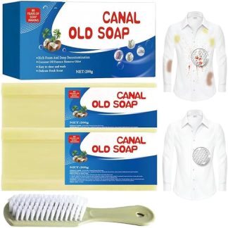 Canal Soap, Canal Old Soap with Brush, Magic Soap Bar Stain Remover, Underwear Cleaning Soap, Powerful Cleaning Soap Bar Stain Remover, Gentle Not Hurt Hands, Pack of 2