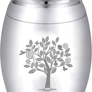 CREATCABIN Small Keepsake Urn Tree of Life Mini Urn for Ashes Miniature Funeral Funeral Container Glass Engraving Stainless Steel for Humans Family Friends Pet Memorial Silver 40 x 30 mm