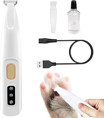 Paw Trimmer for Dogs, Razor for Cats, Cat Hair Trimmer with LED Light, USB Rechargeable Clipper Dog, Wireless Paw Trimmer for Dogs, Cats, Paws, Eyes, Ears, Face, Body