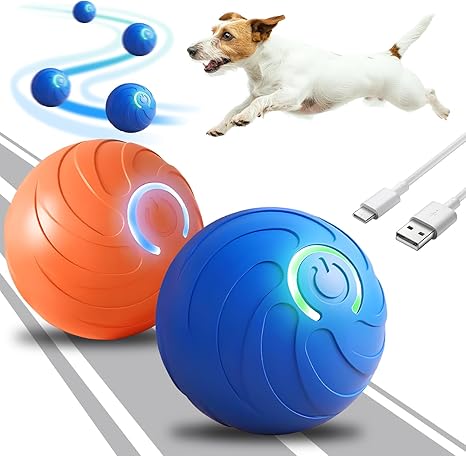 xinrongda Pack of 2 Interactive Dog Toys, Interactive Play Ball for Dogs, Electric Magic Ball, Intelligent Dog Toy with LED Lights, Interactive Ball for Puppies, Small