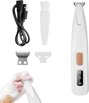 PawTrim Pro Pet Hair Trimmer with LED Light, Super Quiet, Wireless Pet Shaver with USB, IPX5 Waterproof, Rechargeable Paw Trimmer, for Repair Dog, Cat, Feet, Ears, Face, Body