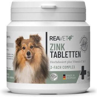 ReaVET Zinc Tablets for Dogs Pack of 120 - High Dose with Vitamin C & E, Zinc Tablets Plus Vitamins for Dry Skin, Hair Loss, Zinc Dog for Claws & Fur