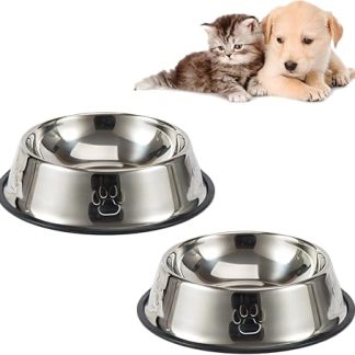 Dog Feeding Bowl, Stainless Steel Dog Bowl, Pack of 2 Food Bowl for Dogs, Dog Bowl, Metal, Small, 350 ml, with Non-Slip Rubber Pet Drinking Bowl, Dog Bowl, Puppy Bowl, Food Bowl and Water Bowl