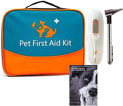 Pet First Aid Kit for Dogs, Cats, Rabbits and Other Animals, with Thermometer, Syringe, Otoscope, Perfect for Home Care and Emergency Travel Outdoors