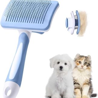 Vinabo Dog Brush, Cat Brush, Pet Self-Cleaning Slicker Brush Removes Undercoat, Dog Brushes for Undercoat, Hair Remover Pet Brush for Longhaired Short Haired Dogs and Cats, Blue