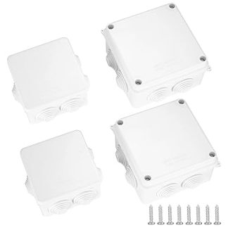 Pack of 4 IP65 Junction Box Waterproof, ABS Housing Junction Box, Outdoor Plastic Plug Screw Connection Electrical Box, White External Waterproof Cable Junction Box