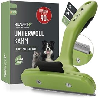 ReaVET Undercoat Comb for Dogs and Cats Short Hair I Large Breeds I Removes Undercoat, Nourishes the Top Coat I with Self-Cleaning Button I Cat Comb Dog Comb Ideal for Changing Fur