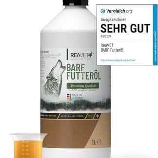 TESTURTEIL SEHR GUT 05/24 ReaVET Professional Feed Oil for Dogs 1 Litre 1st Cold Pressing Cold Pressed Barf Oil, Food Oil Dog, High-Quality & Perfect Mix, Barf Additive for Dogs I Natural &