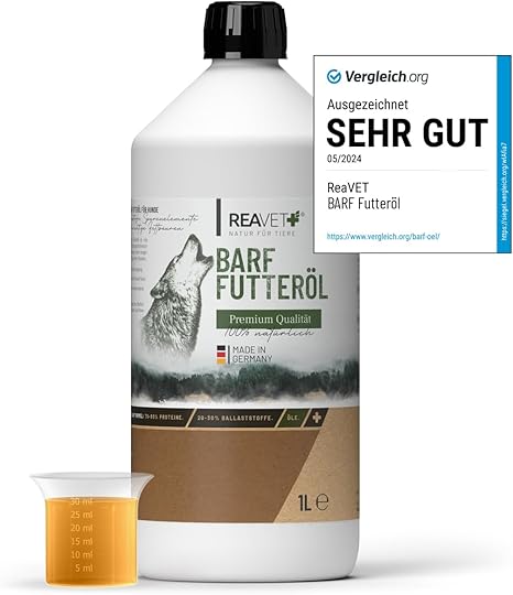TESTURTEIL SEHR GUT 05/24 ReaVET Professional Feed Oil for Dogs 1 Litre 1st Cold Pressing Cold Pressed Barf Oil, Food Oil Dog, High-Quality & Perfect Mix, Barf Additive for Dogs I Natural &