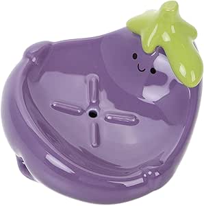 VICASKY Self-Draining Ceramic Soap Dish Funny Aubergine Shape Soap Holder for Bathroom and Shower Soap Container for On the Go Soap Dish Holder for Kitchen Sink