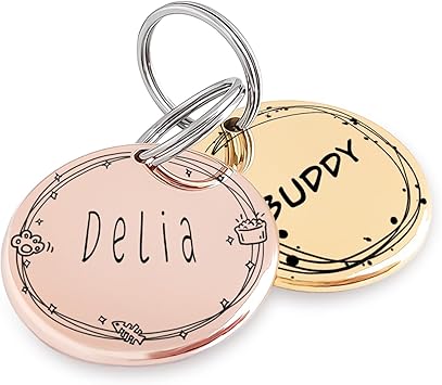 Flower Crown Pattern, Art Design for Dog Tag - Stainless Steel Deep Engraving Cat Tag - Individual Dog Tags Collar Jewellery for Dogs (Design)