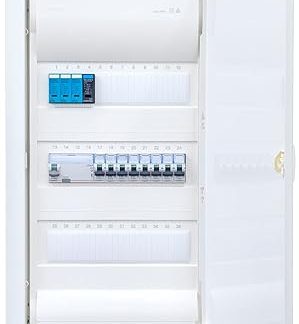 Hager Flush-Mounted Distributor 3 Rows VU36NC with Surge Protection Wired Ready for Connection with Terminal Block 1x FI 4-Pin + 8x LS B16A