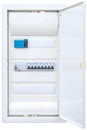 Hager Flush-Mounted Distributor 3 Rows VU36NC with Surge Protection Wired Ready for Connection with Terminal Block 1x FI 4-Pin + 8x LS B16A