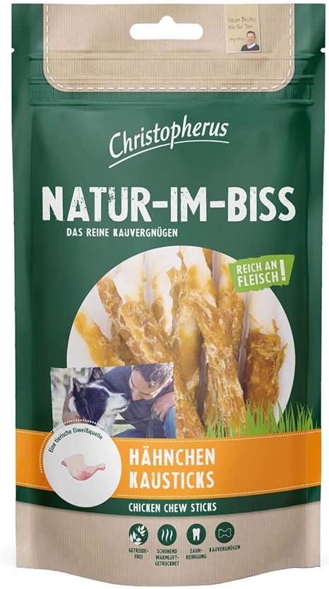 Christopherus Natur-Im-Biss Dog Chews, Chicken Chew Sticks, Hot-Air Dried, 70 g