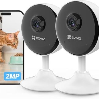 EZVIZ 1080P WLAN IP Camera, Indoor Surveillance Camera with Two-Way Audio, Magnetic Base for Easy Installation, Motion Detection, IR Night Vision to 12 m, Baby Monitor Compatible with Alexa, C1C 2 Set