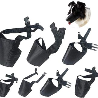 Amacoam Nylon Dog Muzzle Pack of 7 Adjustable Breathable Safety for Small, Medium and Large Dogs - Anti-Bite, Barking, Chewing Protection, Black