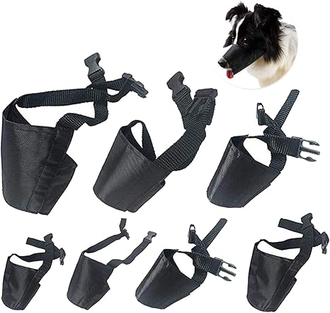 Amacoam Nylon Dog Muzzle Pack of 7 Adjustable Breathable Safety for Small, Medium and Large Dogs - Anti-Bite, Barking, Chewing Protection, Black