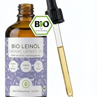 Wolfsbacher Natur Organic Linseed Oil - High Quality Linseed Oil for Dogs and Cats, Cold Pressed from Germany, DE-ÖKO-060, Linseed Oil 100 ml