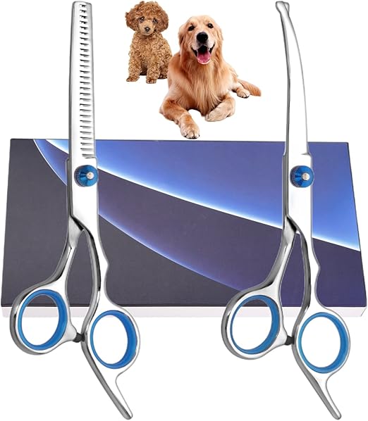 Bubuxy Dog Scissors, Curved Scissors Dog Fur Scissors for Dogs, Dogs and Cats, Safety Round Tip Grooming Scissors, Stainless Steel Fur Scissors for Dogs and Cats