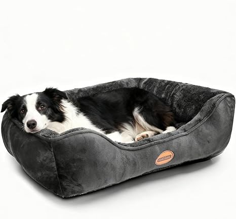 Nobleza - Washable Dog Bed, Super Soft Nest Dog Sofa with Raised Edge and Non-Slip Base for Medium/Large Dogs, 87 x 77 cm (Black) - XL