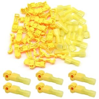 CEEYSEE 60pcs Yellow T-Tap Connector Terminals Self Insulation and Nylon Male Flat Connector Quick Disconnect Electrical Connector Kit (NXJY)