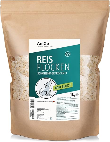 AniGo Rice Flakes Dog 1 kg, Rice Flakes Dogs, Vegetable Flakes Dogs Gluten Free, Vegetable Flakes Dogs Barf, Barf Additive Dog