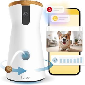 Furbo 360° Dog Camera with Subscription [Premium Security Pack, 2023] Intelligent Camera for Dogs, 360° Vision, Tracking, Treat Throw, Bell Detection, Home Emergency Alerts. Subscription Required