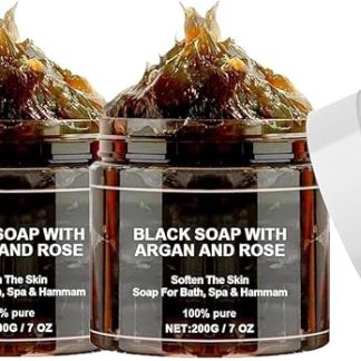 Black Shower Soap, Argan and Rose Black Soap, Moroccan Exfoliating Soap for All Skin Types, All Natural, Cleansing, Exfoliating