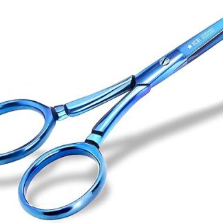 Professional paw scissors, grooming scissors, straight, titanium with micro teeth, 9 cm, blue