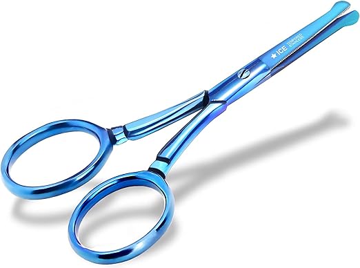 Professional paw scissors, grooming scissors, straight, titanium with micro teeth, 9 cm, blue