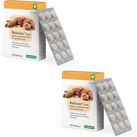 cp pharma Relaxan Forte | Double Pack | 2 x 30 Tablets | Supplementary Food for Large Dogs | With Multivitamins