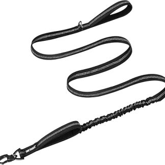 OneTigris Dog Lead 152 cm - 188 cm, Bungee Jumping Design Lead Dog with Tiger Tooth Metal Clip and 2 Soft Padding, Reflective Nylon Dog Lead Suitable for Medium Large Dogs, Black