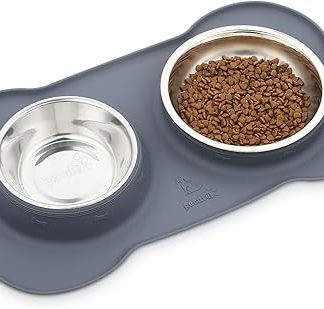 Pecute Stainless Steel Slow Feeding Bowl for Dogs and Cats with Non-Slip Silicone Tray Mat for Food and Water