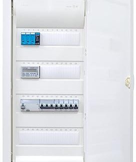 Hager Flush-Mounted Distributor with Counter 4-Row VU48NC with Surge Protection I Ready for Connection Wired with Terminal Block I Equipping 1x FI 4-Pin + 1x 3-Pin + 5x 1-Pin LS B16A