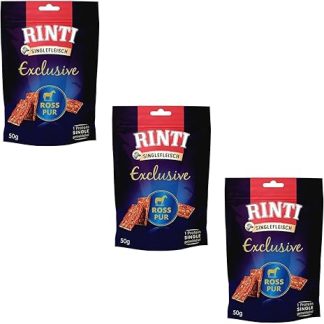 Rinti Singlefleisch Exclusive Snack Ross Pur | Pack of 3 | 3 x 50 g | Supplementary Feed for Adult Dogs | Only Ross for Sensitive Dogs for Allergies | As a Reward