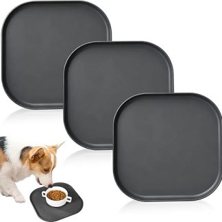 3-Piece Set Feeding Mat for Cats and Dogs, Bowl Mat, Non-Slip Dog Bowl, Cat Food, Silicone Feeding Bowl Mat, for Dogs, Cats (Dark Grey, 27 cm x 27 cm)
