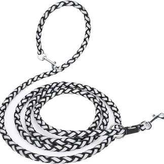 TAVADA Dog Lead with Reflective Strips, Nylon Double Lead with 2 Carabiners, 2.5 m Adjustable for Small and Medium Dogs